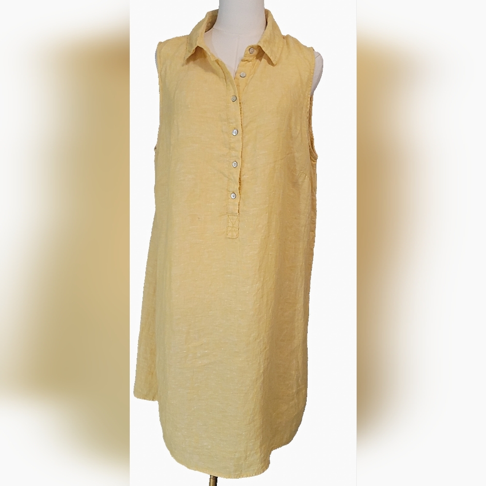 Tahari Light Yellow Sleeveless‎ Tunic100%LINEN